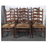 Set of 6 Farm Table chairs, rush cane seats,