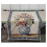 Tapestry style floral wall hanging with hanging