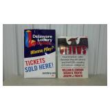 Two advertising pieces. Metal sign for Delaware