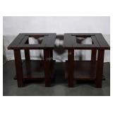 Pair of End Tables, glass insert tops