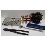 Group of Pez dispensers,  serving knives,