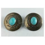 Sterling silver turquoise shield earrings clip on