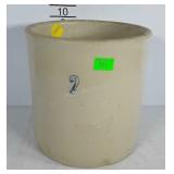 Two gallon stoneware crock, has crack on each