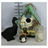Decor group, birdhouse, Avon owl, etc.