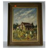 Framed painting on artist board canvas. Signed