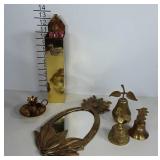 Brass decor,  pineapple mirror and candleholder,