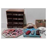 Group lot, includes cassette tape holders, jar