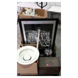 White artificial Christmas tree, ceiling light,