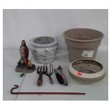 Gardening Lot, tools, 2 ceramic, one poly Flower