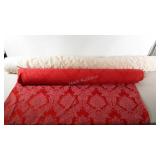 Fabric, 40" red damask fabric and 54" off white