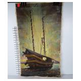 Original ship painting on rolled canvas signed by