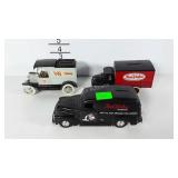 Three Ertl bank trucks, True Value and V&S Variety