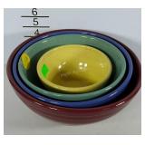 Pottery nesting bowls, note chip on light green