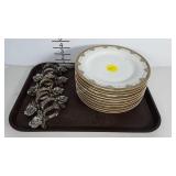 10 Limoges snack plates and eight napkin rings