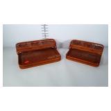 Vintage woven bamboo two tier serving trays.