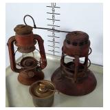 Small barn lantern and train lantern, both