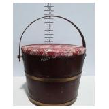 Wooden Pail Bucket, fabric cover lid,