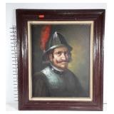 Conquistador portrait painting on canvas, framed
