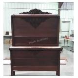 Antique Oak Highback Bed, blanket roll design,