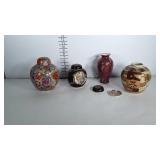 Asian themed ceramic canister / urn / vase lot,