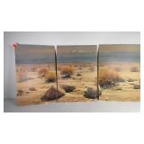 Three heavy board panels with desert scene, each
