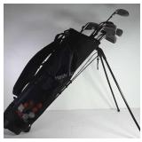 Golf clubs and bag, Dunlop Quadra Link irons, and