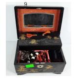 Asian style jewelry box with some costume jewelry