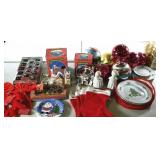 Christmas decor. Stockings, lights, village