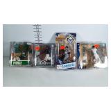 Sports figures lot: 3 baseball and 1 basketball,