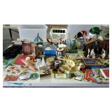 Christmas items. Tins, ornaments, stuffed