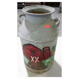 Painted milk can, no lid. Starting to rust