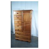 Pine Chiffrobe, door to right, bank of 5 narrow