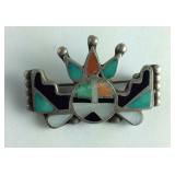 Sterling silver Zuni turquoise, coral, and onyx