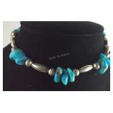 Sterling silver and turquoise nugget necklace 15"