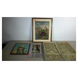 Wall art, two poly resin relief panels, folk art