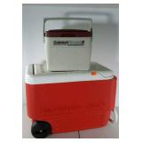 Two coolers. Igloo Wheelie and Coleman Personal 8