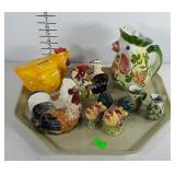 Chicken / rooster kitchenwares & coin bank.