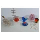 Art glass paper weights, resin star ornament and