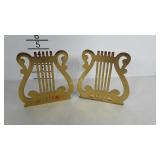 Brass lyre bookends