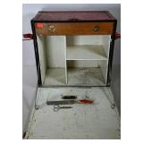 Vintage camping kitchen with utensils and pocket