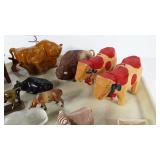 Farm animal figurines: cows, bulls, ducks, oxen.