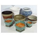 Planters, including one with built in frog