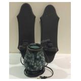 Pair of black candle scones and a wax warmer