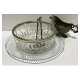 Silverplate gravy boat with salad bowl, platter,