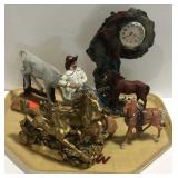 Animal Figurines- two horses, cowboy and cow, and