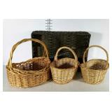 Four baskets. Three market style wicker baskets