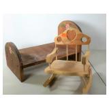 Doll furniture, bed and rocker