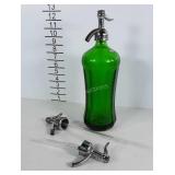 Lovely old green bottle with dispenser top and 2