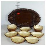 Wooden ware, tray with eight Mother of pearl