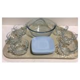Glassware- six bubble glass teacups, four light